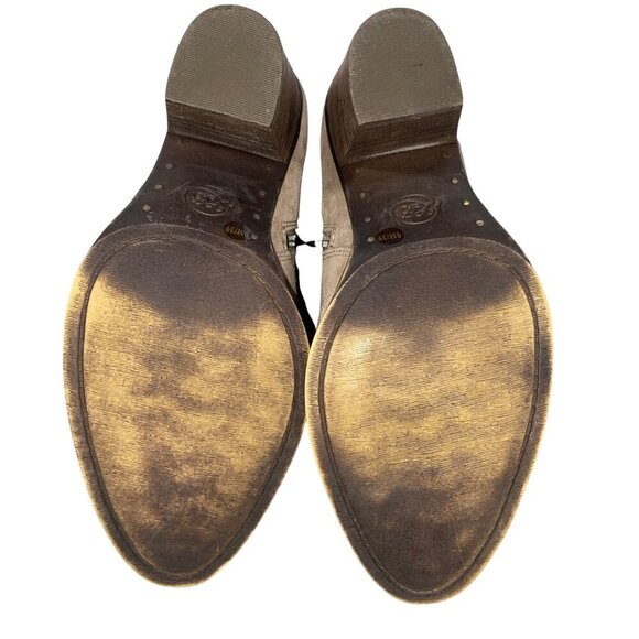 Lucky Brand Eleanor Taupe Suede leather Ankle Boots Embroidered Detail Stacked 9 - Picture 9 of 13
